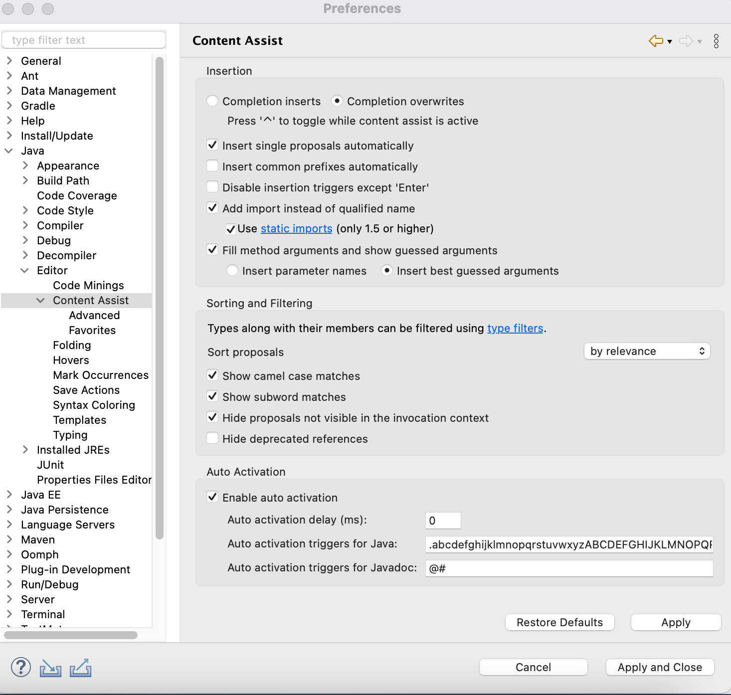 Eclipse设置代码自动提示